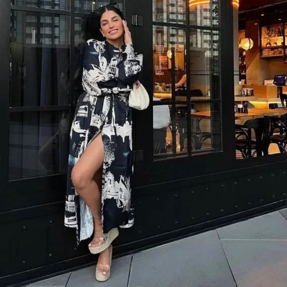 H&M Stockholm Satin Print Maxi Dress - Oversized (Fits up to XL) 26-27” PTP - Picture 2 of 7